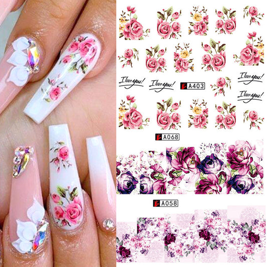 Rose Flower Nail Art Stickers – 3D Floral Nail Decals with Lace & Bow Designs