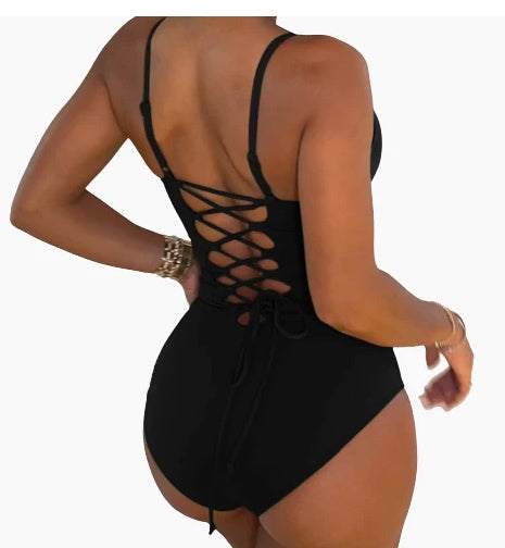 Women's Backless One-Piece Swimsuit | Triangle Cut-Out String Swimwear Plus Size Beachwear UK