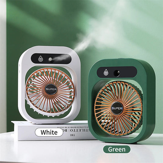Portable Misting Fan – USB Rechargeable Desk Air Cooler with 3 Wind Speeds & Humidifying Spray Function