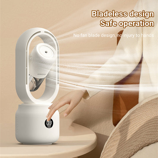 Portable Water Cooling Mist Fan – USB Rechargeable Bladeless Air Humidifier Fan with Spray Mist & 3-Speed Cooling