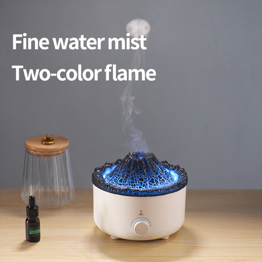 Volcano Flame Humidifier – Small Silent Aroma Diffuser with Simulated Flame Effect LED Light for Home Decor