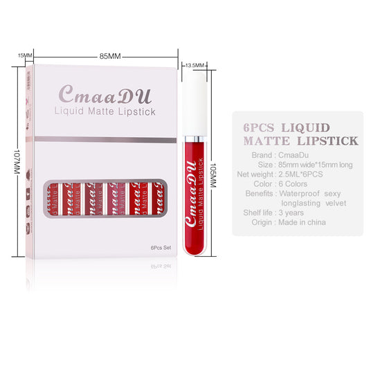 6-Piece Matte Liquid Lipstick Set – Waterproof, Long-Lasting Non-Stick Lip Gloss Collection