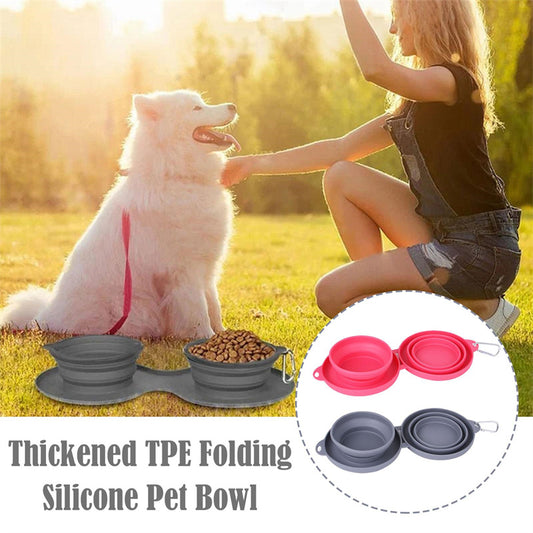 Foldable Double Pet Feeding Bowl – Portable Food & Water Bowl for Dogs & Cats