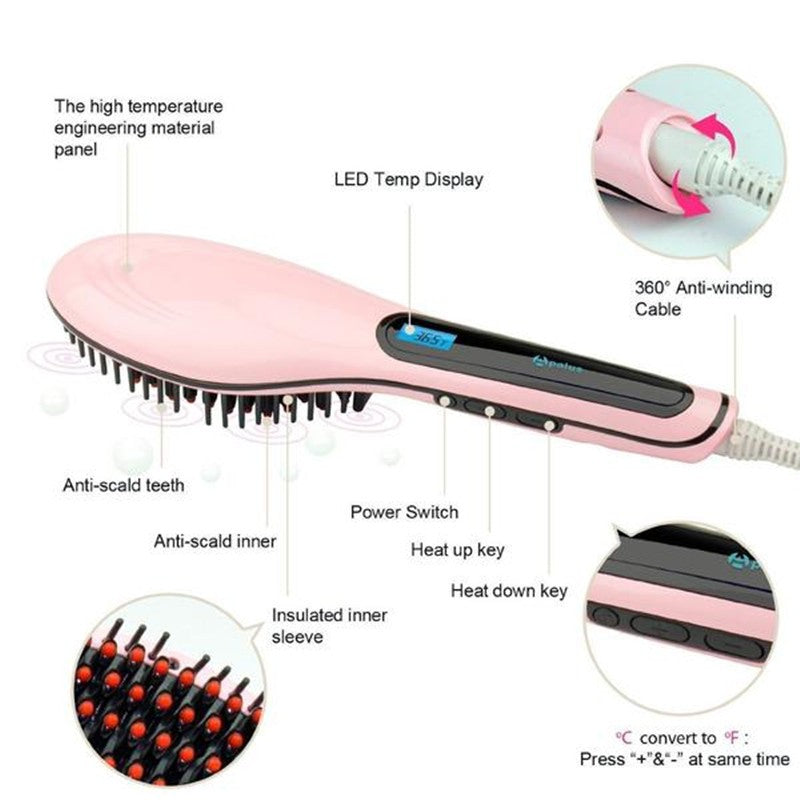 Paddle Brush Hair Straightener | Electric Heated Hair Straightening Brush for Smooth & Frizz-Free Hair UK