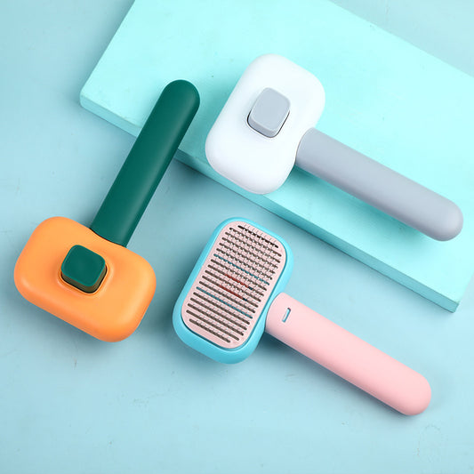 Self-Cleaning Pet Grooming Brush with Stainless Steel Pins for Dogs & Cats