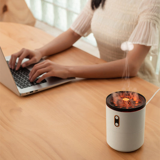 Volcanic Flame Aroma Diffuser – USB Portable Jellyfish Air Humidifier with LED Night Light & Essential Oil Mist Lamp