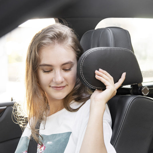 Adjustable Car Headrest Pillow – Soft Leather Side Support Neck Cushion for Travel, Sleeping & Driving Comfort