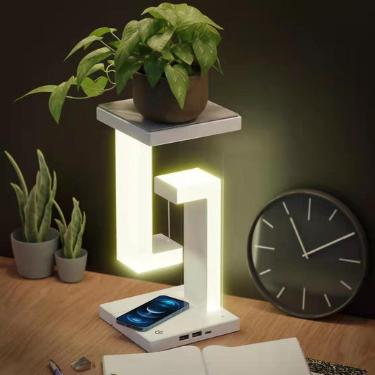 Creative Floating Wireless Charging Table Lamp – Magnetic Suspension LED Balance Lamp with Smartphone Charger for Bedroom & Home