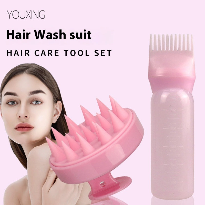 Hair Shampoo Brush & Shampoo Bottle Set | Scalp Massage Brush & Hair Care Cleaning Tool UK