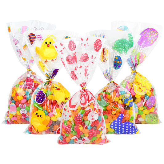 50pcs Easter Candy Plastic Gift Bags – Cute Bunny Treat Bags for Easter Egg Hunt, Party Favours & Sweet Gifts