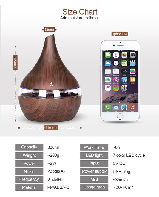 LED Essential Oil Diffuser – Ultrasonic Aroma Humidifier with Colourful Night Light for Home, Bedroom & Office