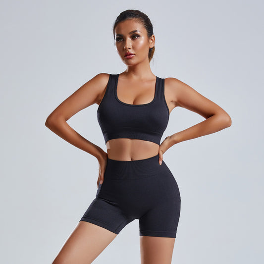 2PCS Women's Seamless Yoga Set | Sports Vest & High Waist Shorts Gym Workout Outfit UK