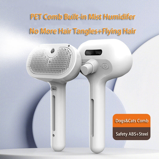 Self-Cleaning Pet Comb Brush – Dog & Cat Grooming Tool with Hair Remover, Dematting Function & Mist Spray